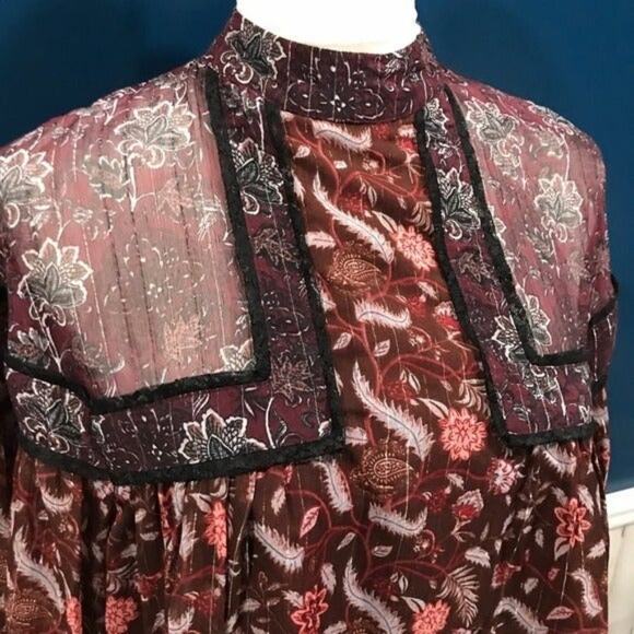 Zara Mock Neck Red Floral Sheer Top - Picture 2 of 8